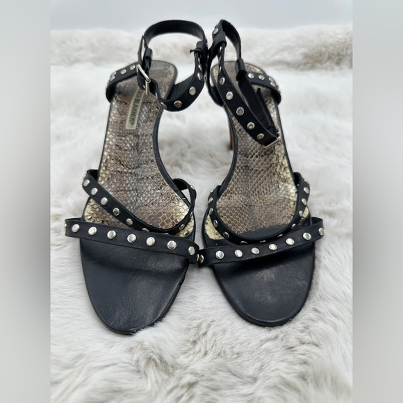 Manolo Blahnik Black Leather Studded strappy heels 40 size 10 snakeskin - Picture 8 of 13